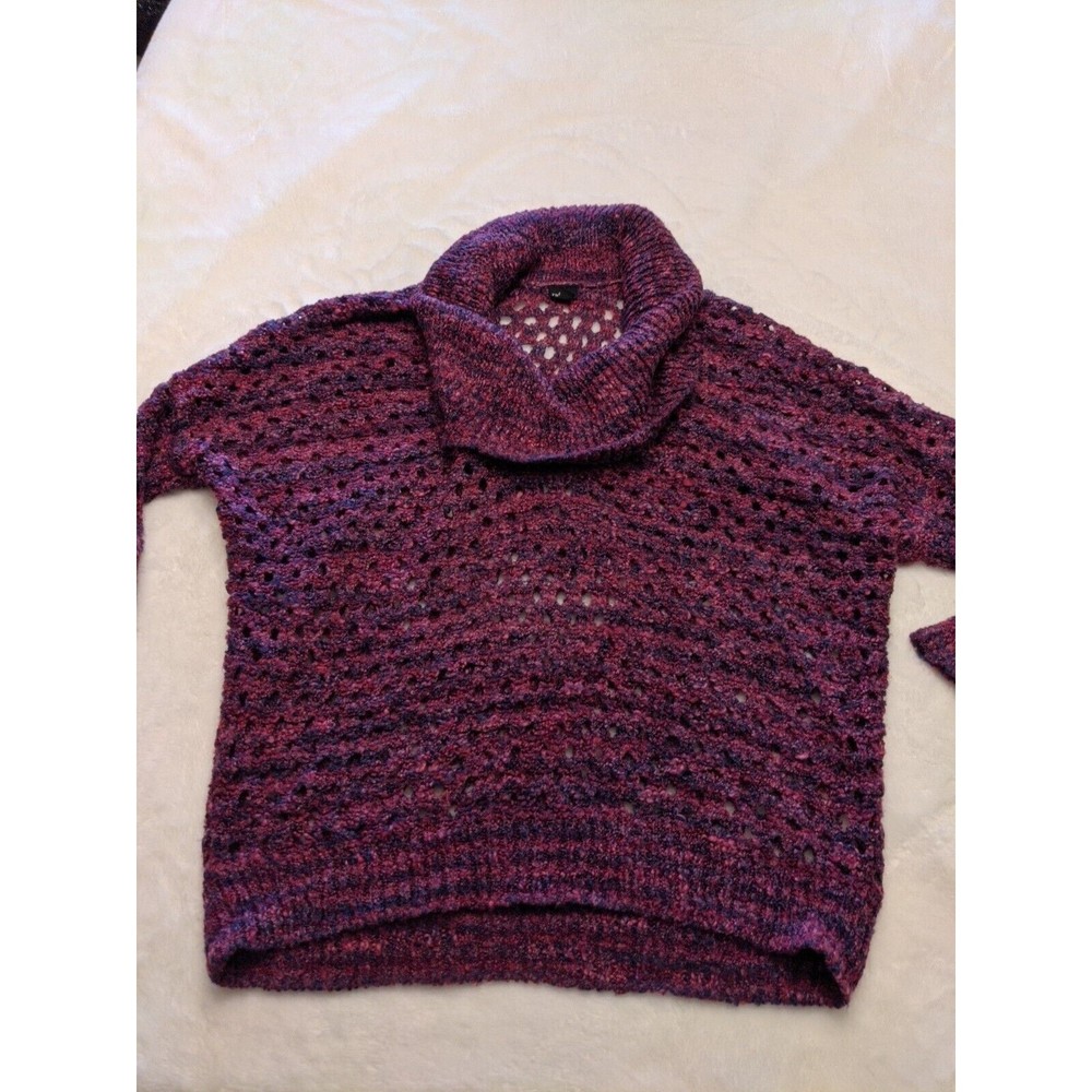 Rafaella Purple Pink Cowl Neck Sweater Womens Size Small 3/4 Sleeve Open Knit